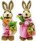 Set of 2pcs,14" H Easter Straw Bunny Figurine Tabletop Decor, Pink Sisal Rabbit Couple Statue with Carrots&Eggs, Spring Party Garden Table Decor Centerpiece for Home Office Kitchen Farmhouse;